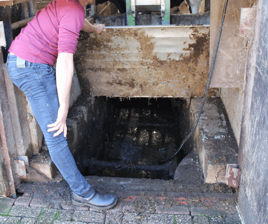 Boer Adrie bij het mixgat in de oude jongveestal