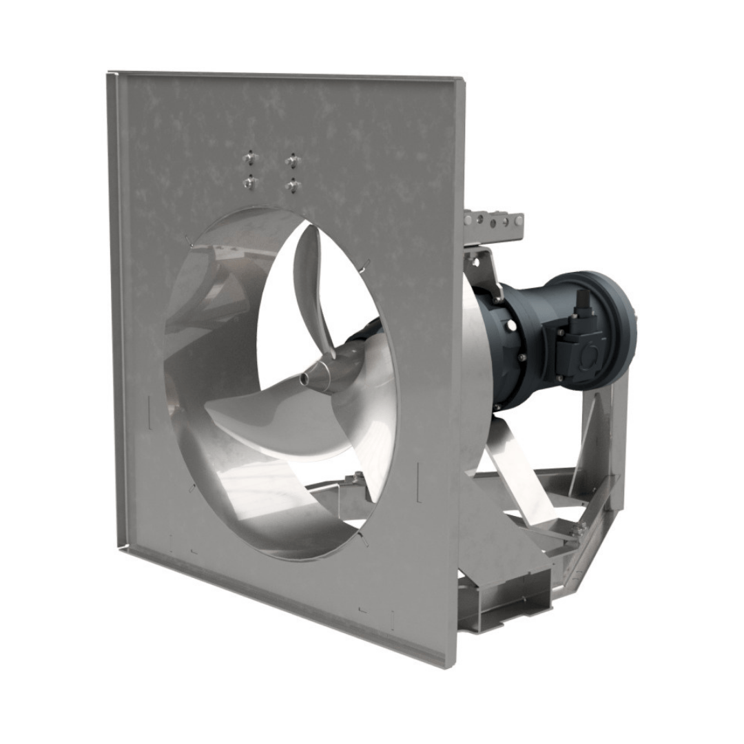 EYS D3K-mixer in vierkant RVS-frame voor installatie in mestkelders